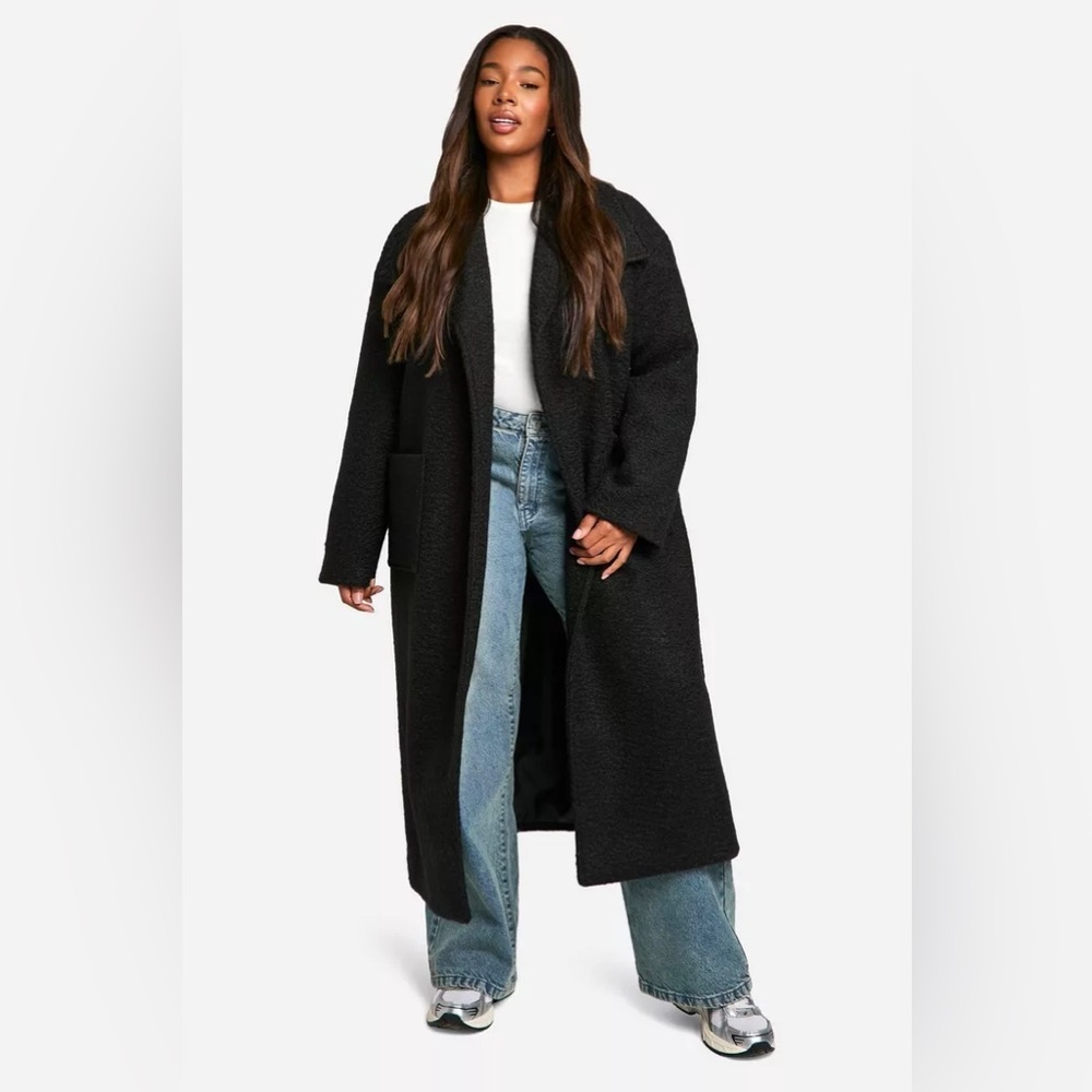 PLUS BRUSHED‎ SHAWL COLLAR BELTED COAT - Picture 3 of 6